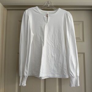 White Balloon Sleeve Blouse with Gold Detail